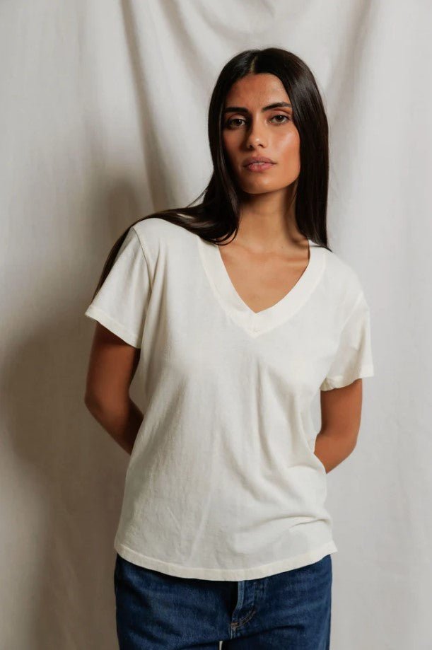 Hendrix Boxy V Neck Tee - Bright Ivory - Jaffi's