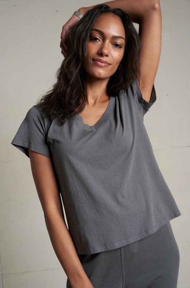 Hendrix Boxy V Neck Tee - Charcoal - Jaffi's