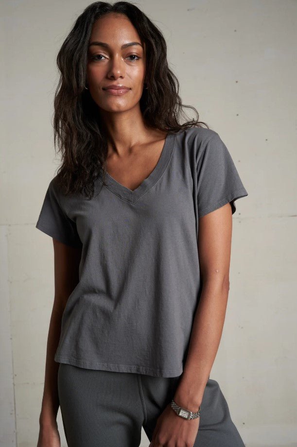 Hendrix Boxy V Neck Tee - Charcoal - Jaffi's