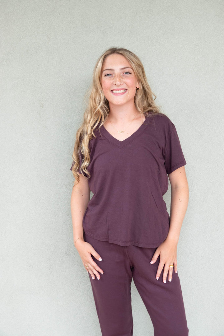 Hendrix Boxy V Neck Tee - Cherry Lacquer - Jaffi&