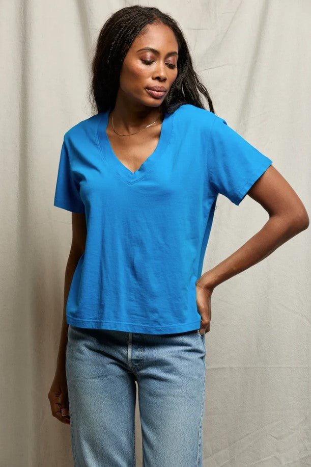Hendrix Boxy V Neck Tee - Cobalt - Jaffi's