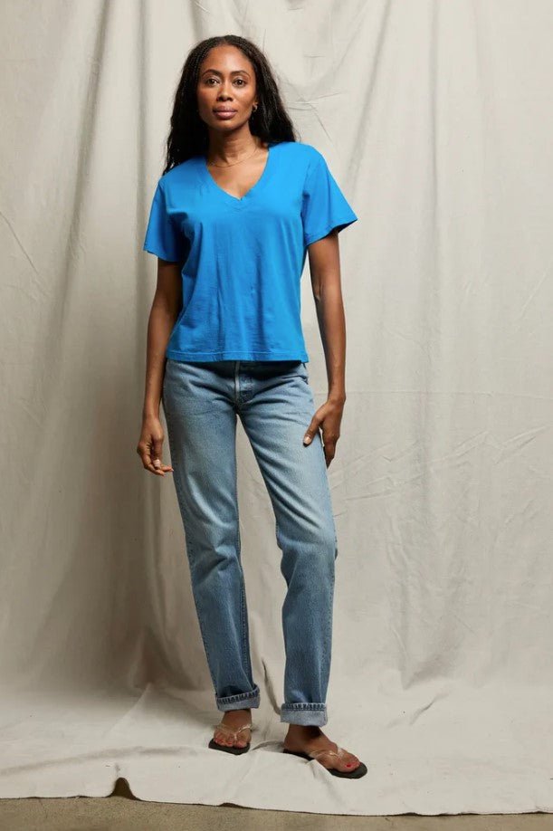 Hendrix Boxy V Neck Tee - Cobalt - Jaffi's