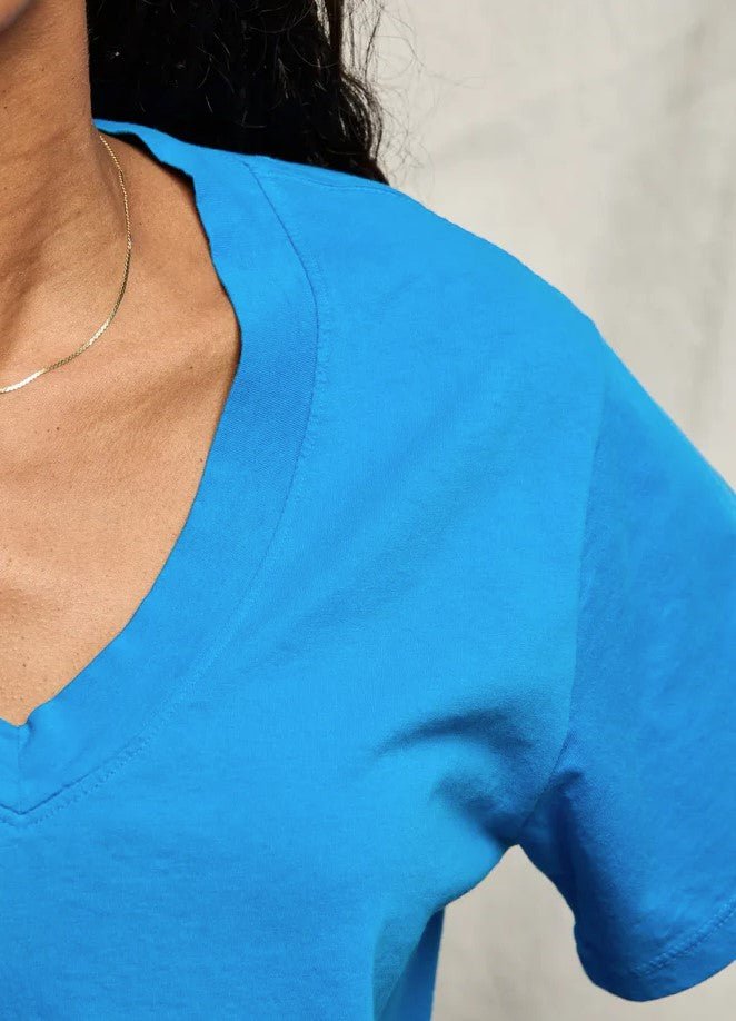 Hendrix Boxy V Neck Tee - Cobalt - Jaffi's