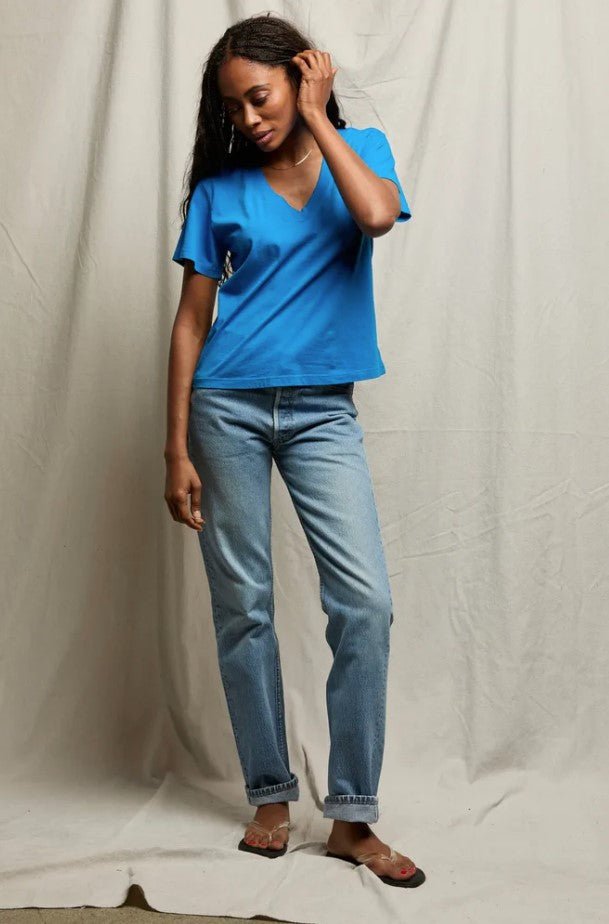 Hendrix Boxy V Neck Tee - Cobalt - Jaffi's