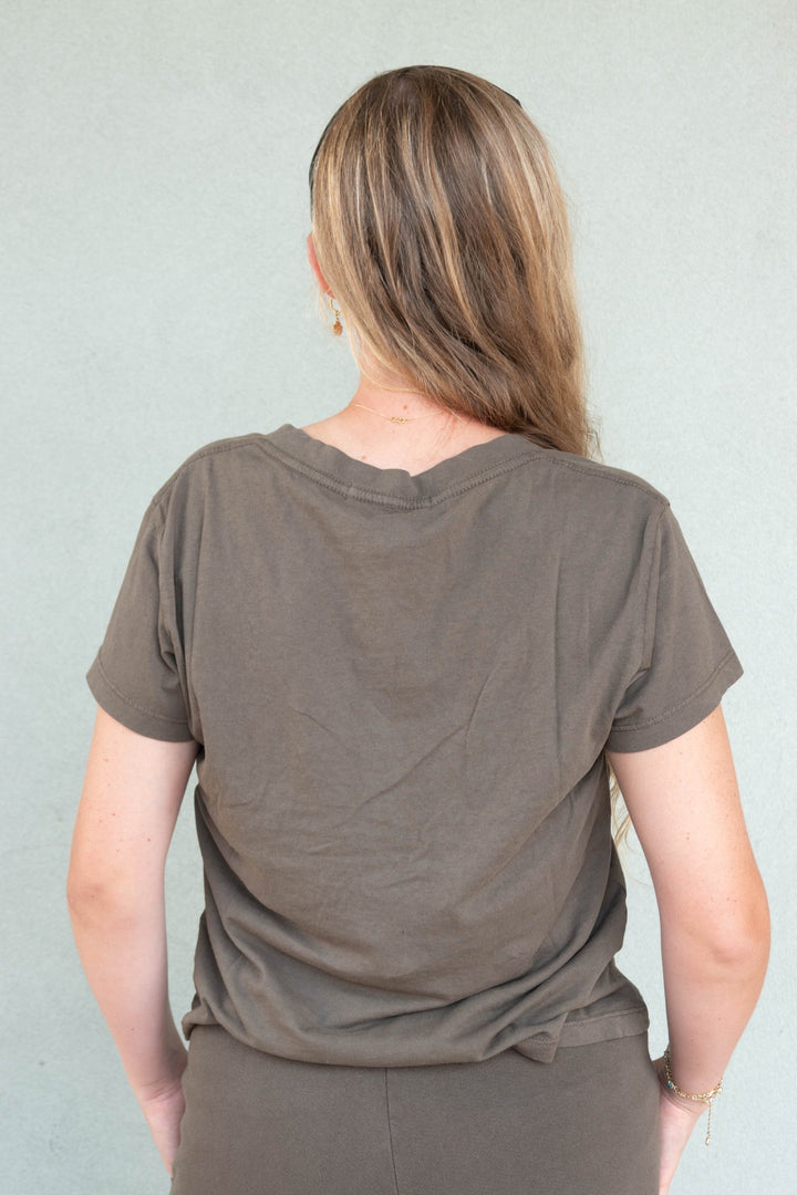 Hendrix Boxy V Neck Tee - Dark Olive - Jaffi&