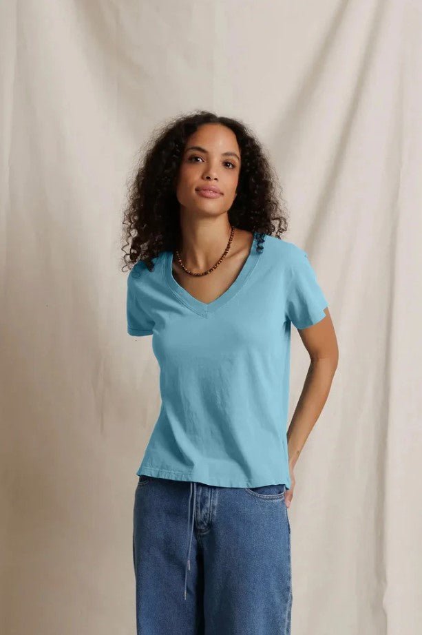 Hendrix Boxy V Neck Tee - Milky Blue - Jaffi&