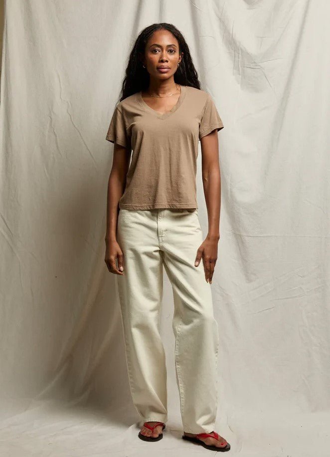 Hendrix Boxy V Neck Tee - Mocha - Jaffi's