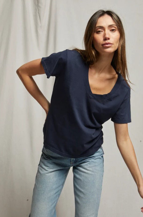 Hendrix Boxy V Neck Tee - Navy - Jaffi's