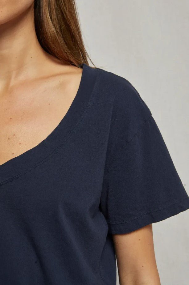 Hendrix Boxy V Neck Tee - Navy - Jaffi's