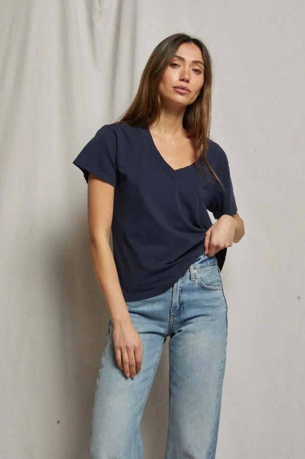 Hendrix Boxy V Neck Tee - Navy - Jaffi's