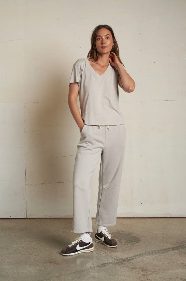 Hendrix Boxy V Neck Tee - Silver - Jaffi's