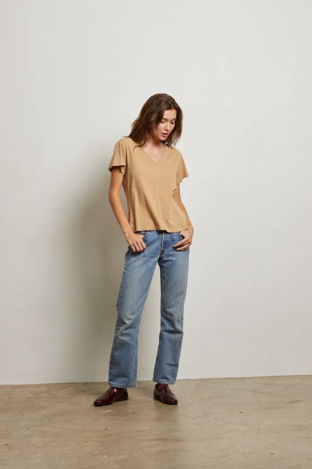 Hendrix Boxy V Neck Tee - Suede - Jaffi's