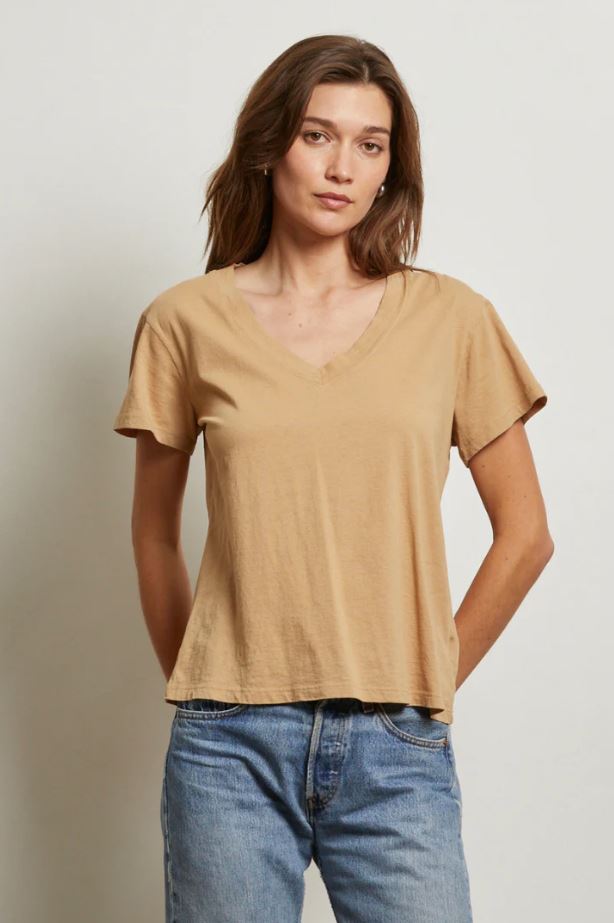 Hendrix Boxy V Neck Tee - Suede - Jaffi's