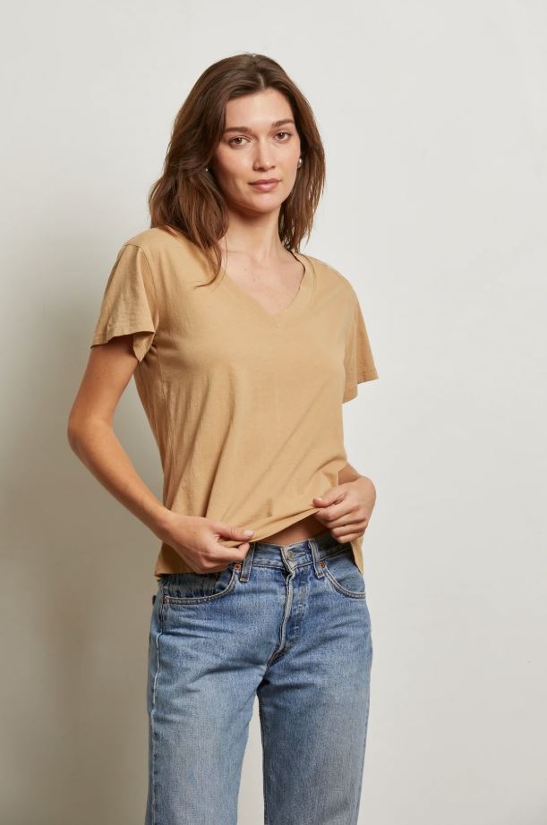 Hendrix Boxy V Neck Tee - Suede - Jaffi's