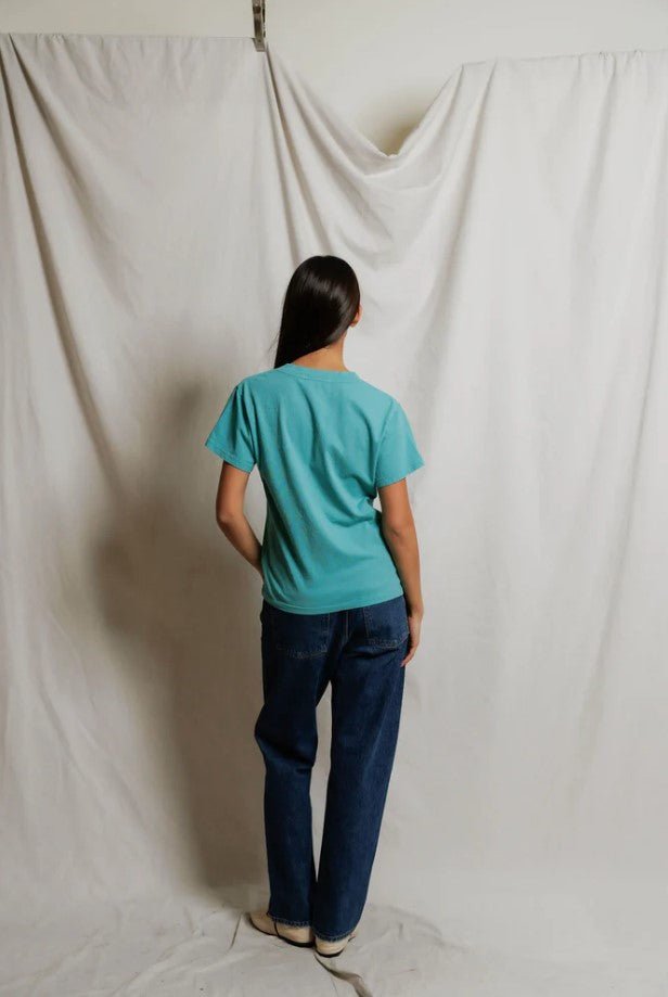 Hendrix Boxy V Neck Tee - Teal Blue - Jaffi's