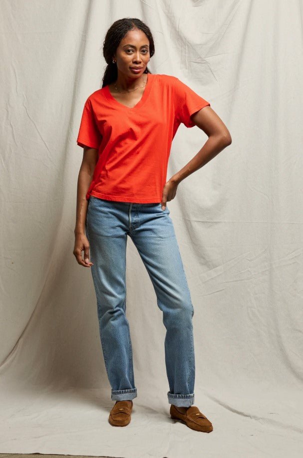 Hendrix Boxy V Neck Tee - Tomato - Jaffi's