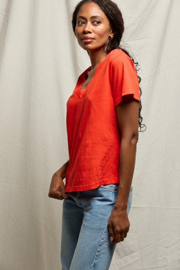 Hendrix Boxy V Neck Tee - Tomato - Jaffi's