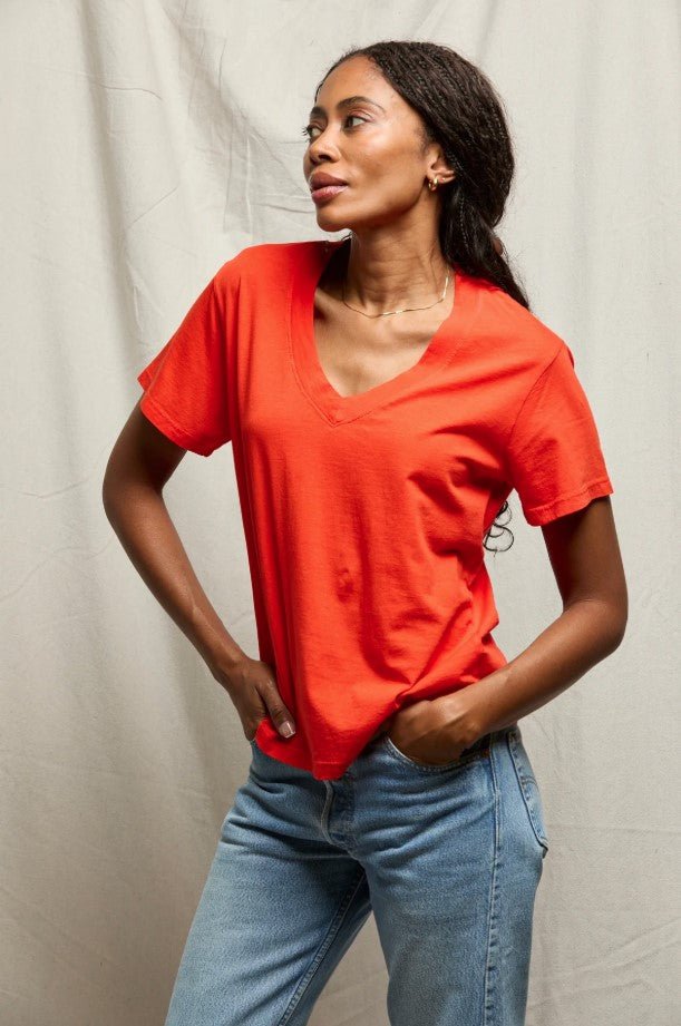 Hendrix Boxy V Neck Tee - Tomato - Jaffi's