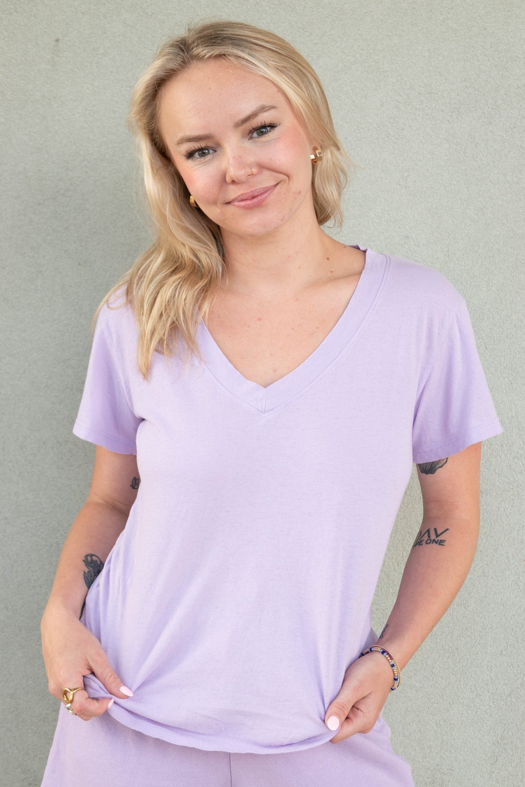 Hendrix Boxy V Neck Tee - Ultraviolet - Jaffi's