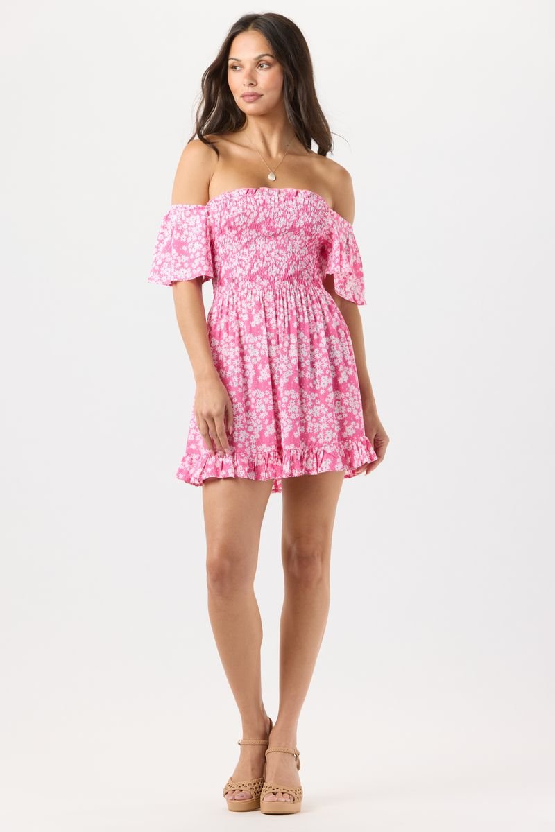 Hendrix Mini Dress - Scattered Daisy Raspberry - Jaffi's