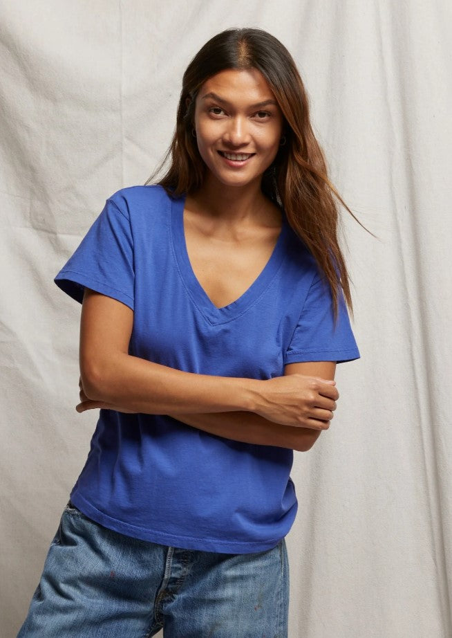 Hendrix Boxy V Neck Tee - Violet Blue