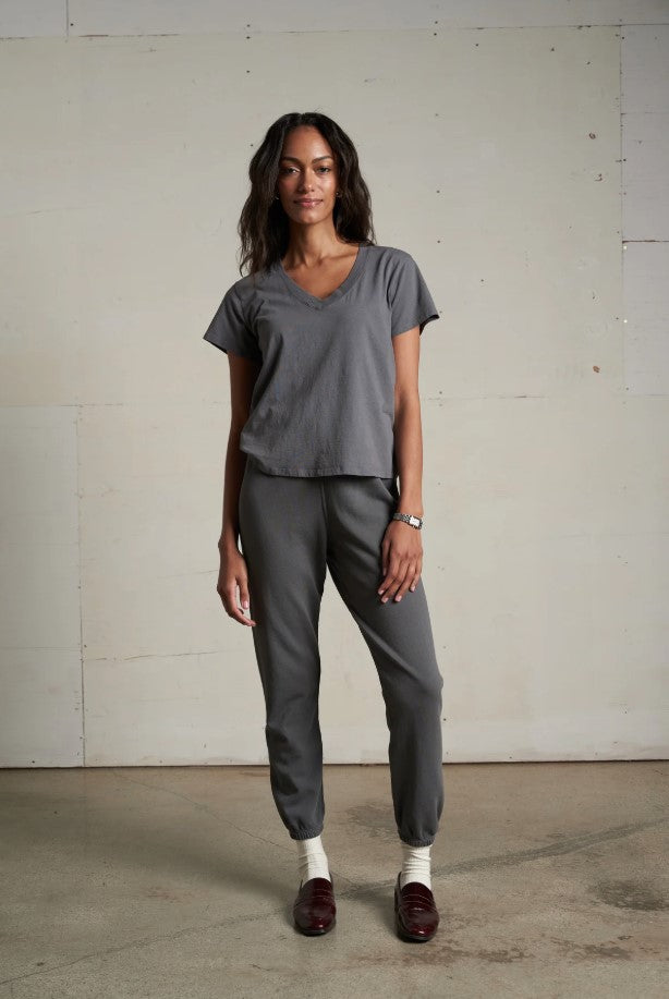 Hendrix Boxy V Neck Tee - Charcoal