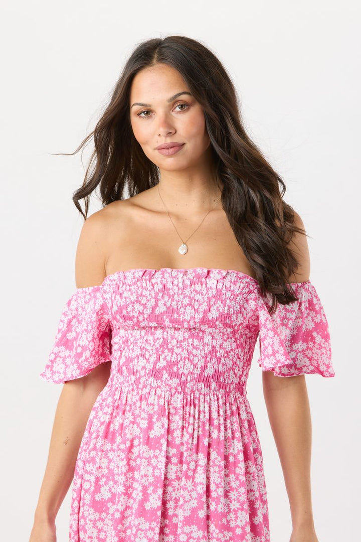 Hendrix Mini Dress - Scattered Daisy Raspberry