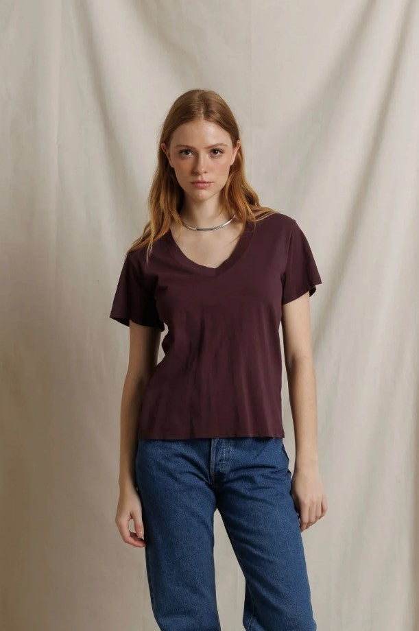 Hendrix Boxy V Neck Tee - Cherry Lacquer