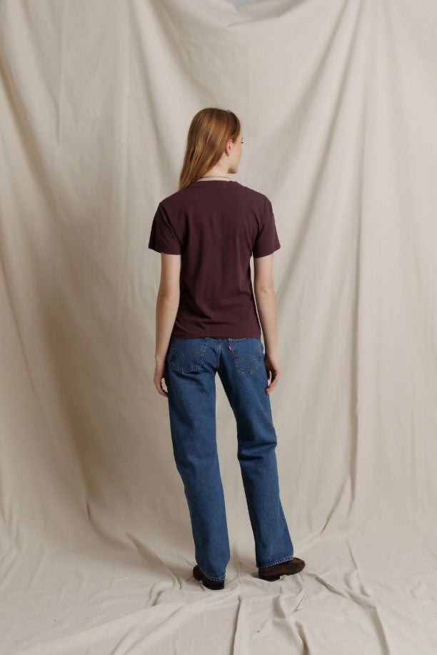 Hendrix Boxy V Neck Tee - Cherry Lacquer