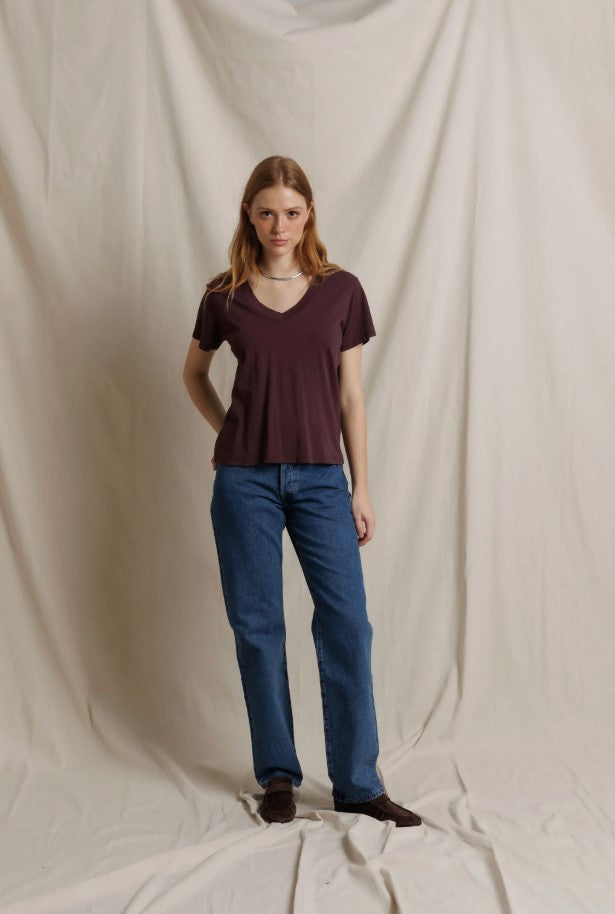 Hendrix Boxy V Neck Tee - Cherry Lacquer