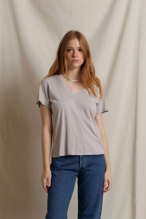 Hendrix Boxy V Neck Tee - Cloud Gray