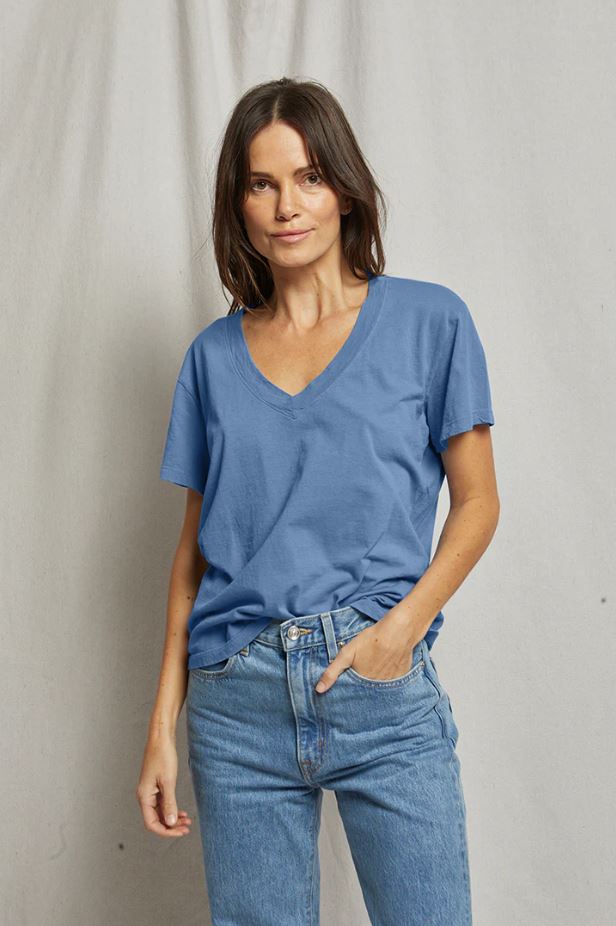 Hendrix Boxy V Neck Tee - Carolina Blue