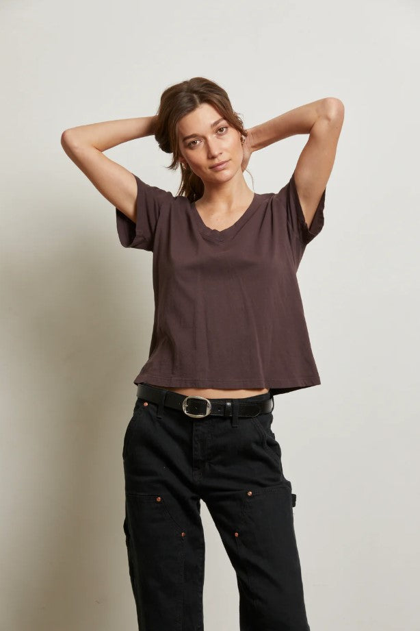 Hendrix Boxy V Neck Tee - Cocoa Powder