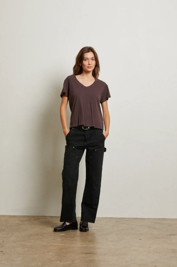 Hendrix Boxy V Neck Tee - Cocoa Powder