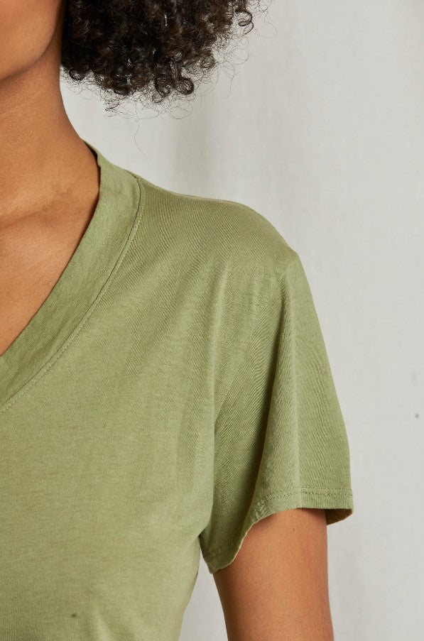 Hendrix Boxy V Neck Tee - Oil Green