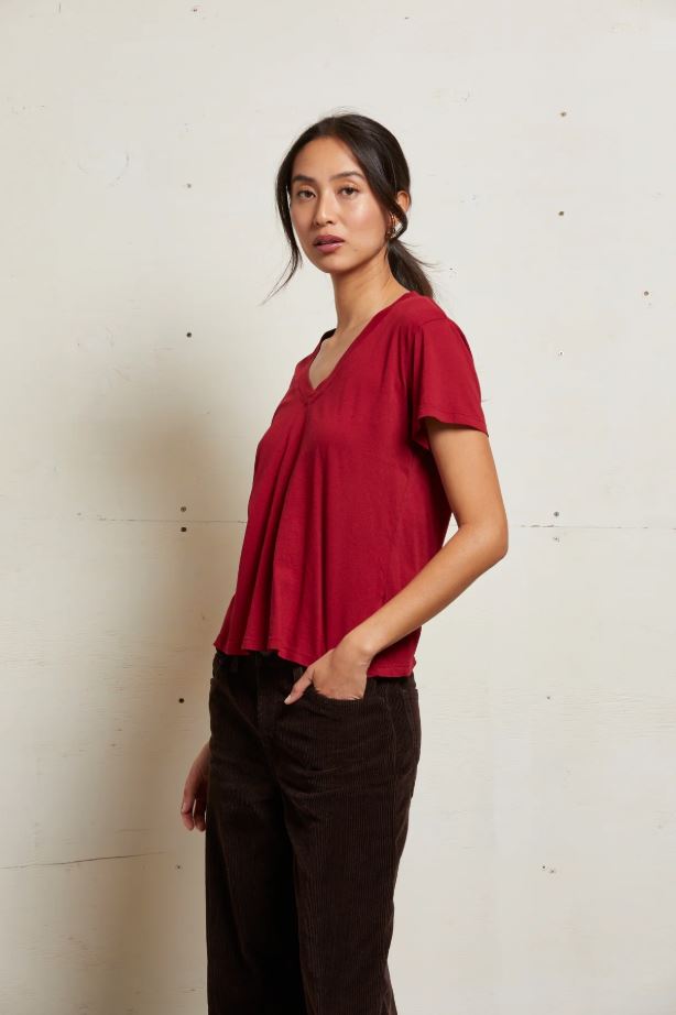 Hendrix Boxy V Neck Tee - Maple