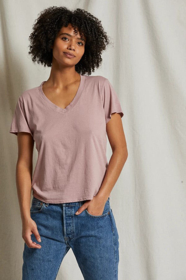 Hendrix Boxy V Neck Tee - Mauve