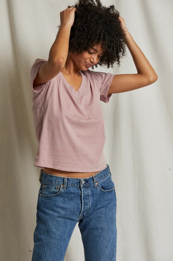 Hendrix Boxy V Neck Tee - Mauve