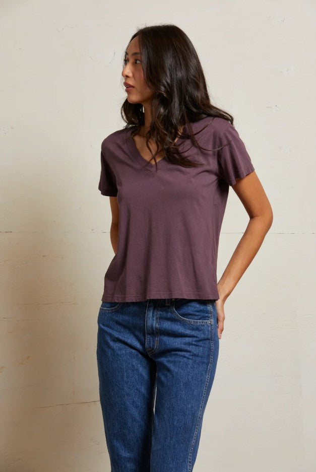 Hendrix Boxy V Neck Tee - Plum