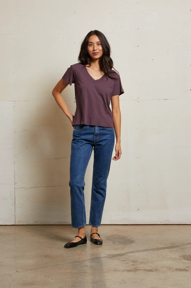 Hendrix Boxy V Neck Tee - Plum