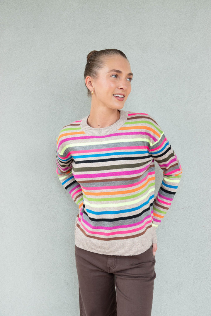 Hype The Stripe Cashmere Blend Sweater - Oat Multi - Jaffi&