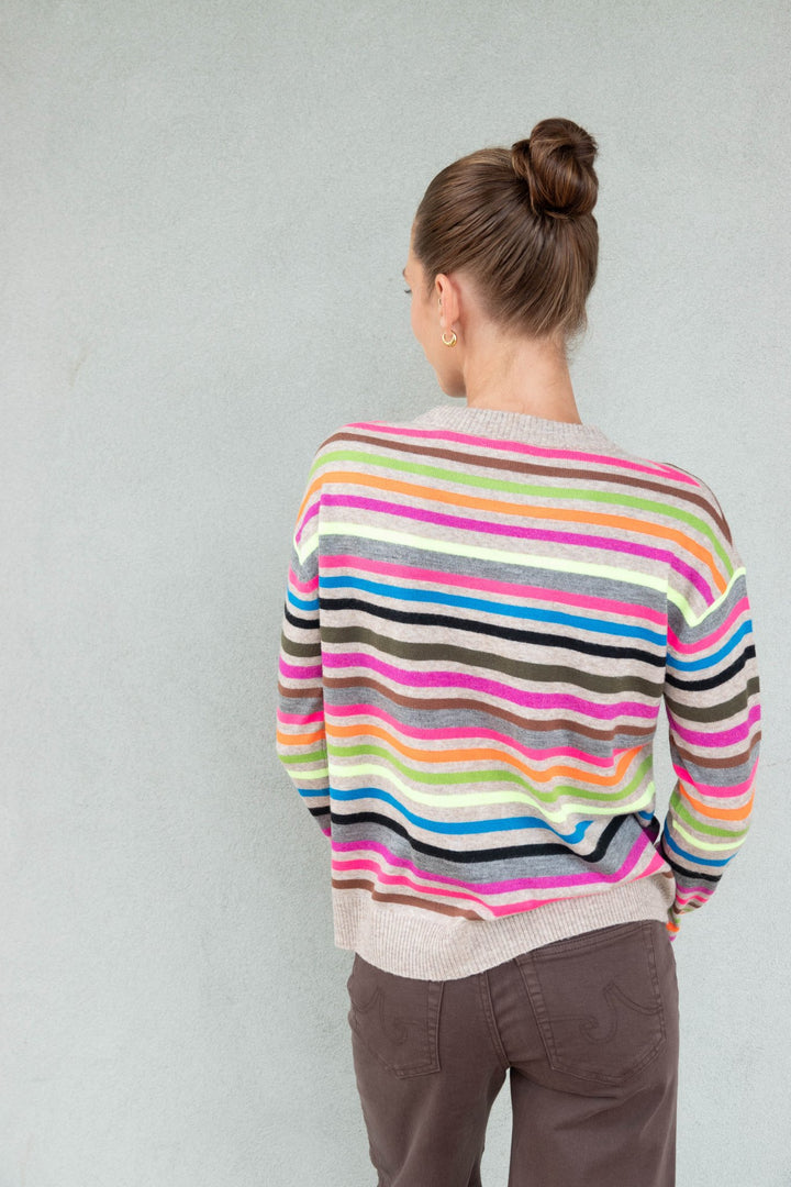 Hype The Stripe Cashmere Blend Sweater - Oat Multi - Jaffi&