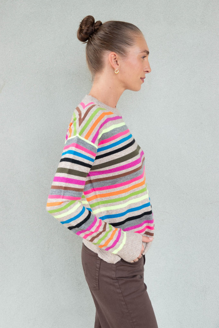 Hype The Stripe Cashmere Blend Sweater - Oat Multi - Jaffi&