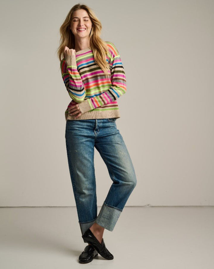 Hype The Stripe Cashmere Blend Sweater - Oat Multi - Jaffi&