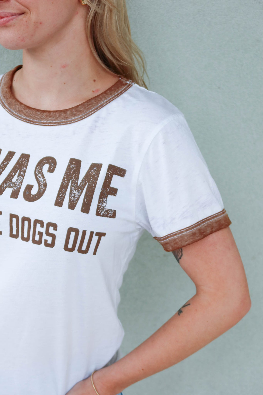 I Let The Dogs Out Ringer Tee - White - Jaffi's