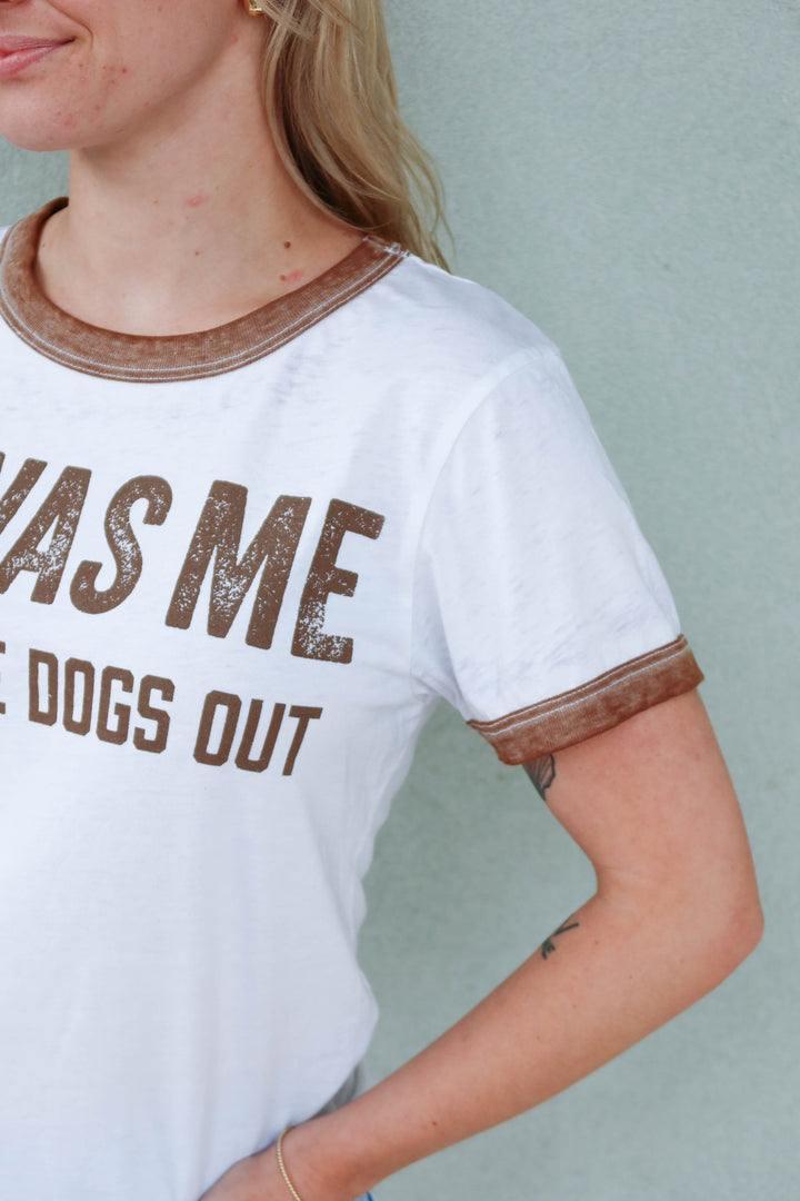 I Let The Dogs Out Ringer Tee - White - Jaffi's