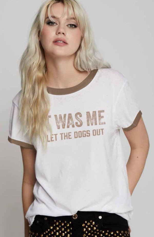 I Let The Dogs Out Ringer Tee - White - Jaffi's