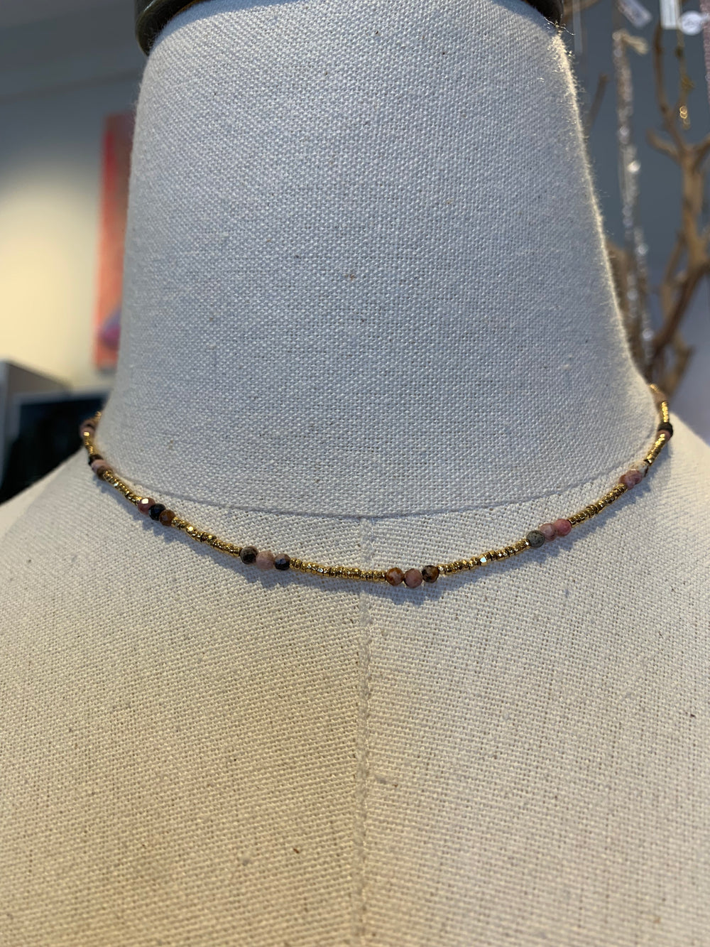 Indian Rhodonite & Hematite Necklace