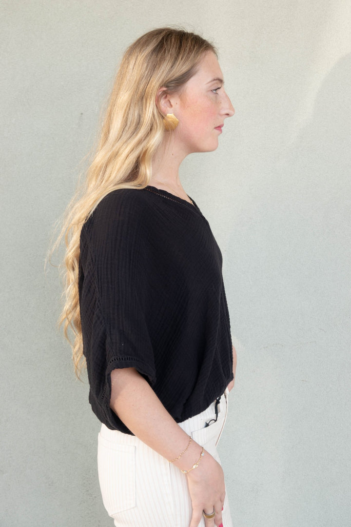 Imani Cropped Dolman Sleeve Top - Black - Jaffi's