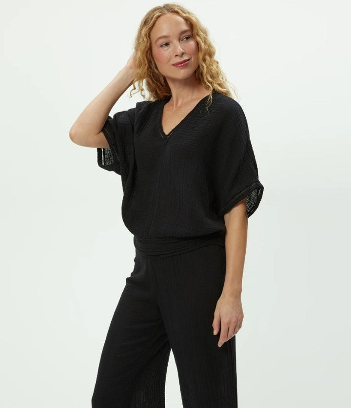 Imani Cropped Dolman Sleeve Top - Black - Jaffi's